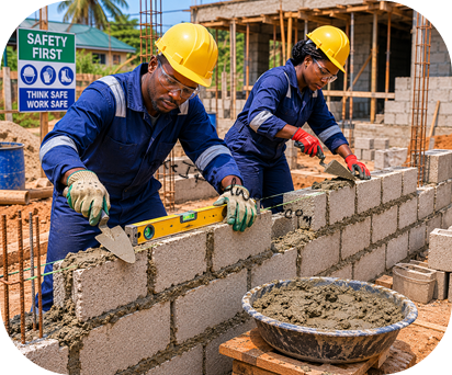 Construction mason at work